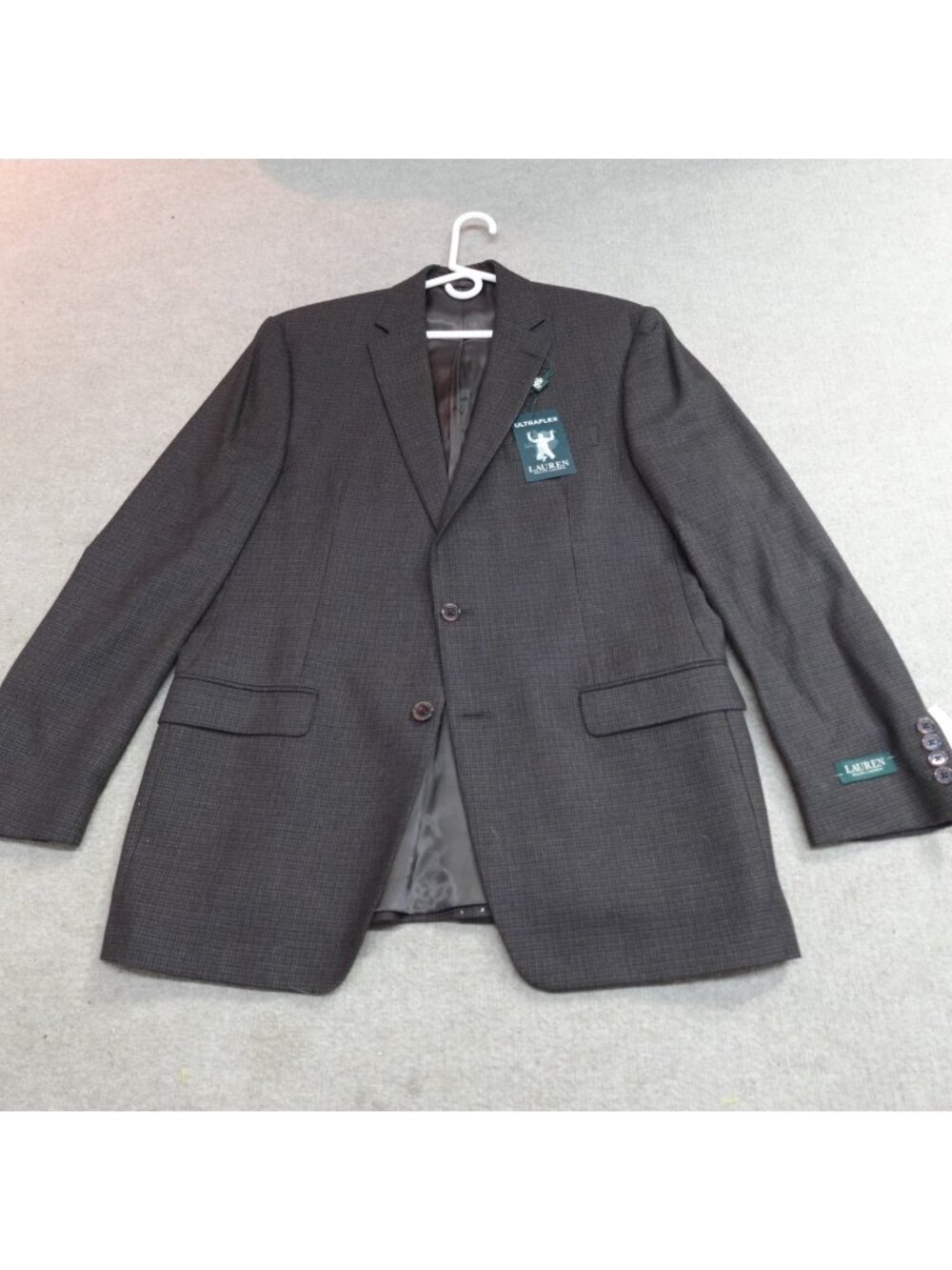 Lauren Ralph Lauren Blazer 42L Brown Blue Guncheck Plaid Wool Ultraflex NEW